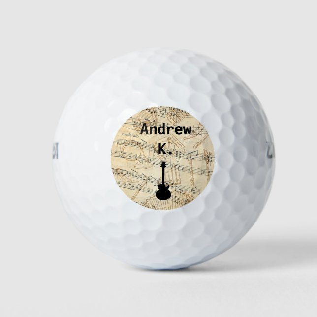 Personalised Rock and Roll Guitar Sound Wave  Golf Balls (Front)