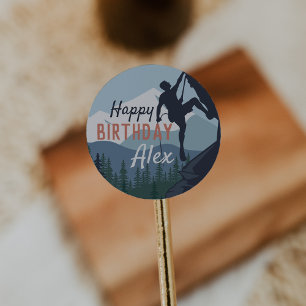 Personalised Rock Climbing Theme Happy Birthday Classic Round Sticker