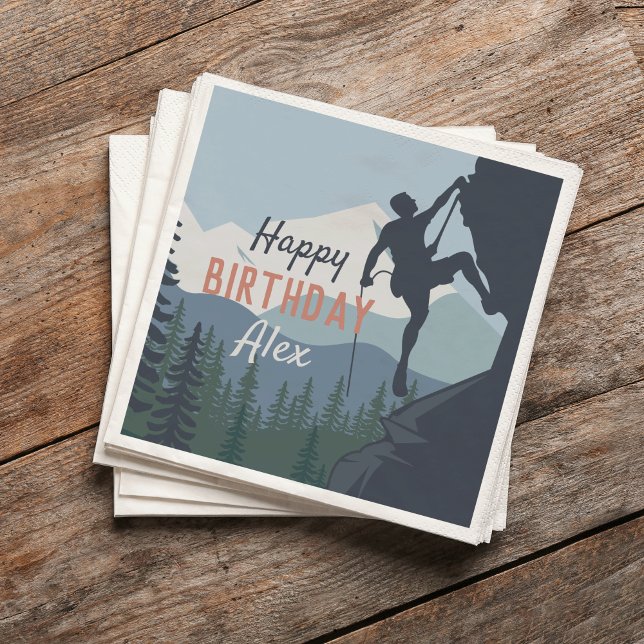 Personalised Rock Climbing Theme Happy Birthday Napkin (Creator Uploaded)