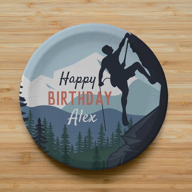 Personalised Rock Climbing Theme Happy Birthday Paper Plate (Creator Uploaded)