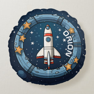 Personalised Rocket for Space Adventures Round Cushion