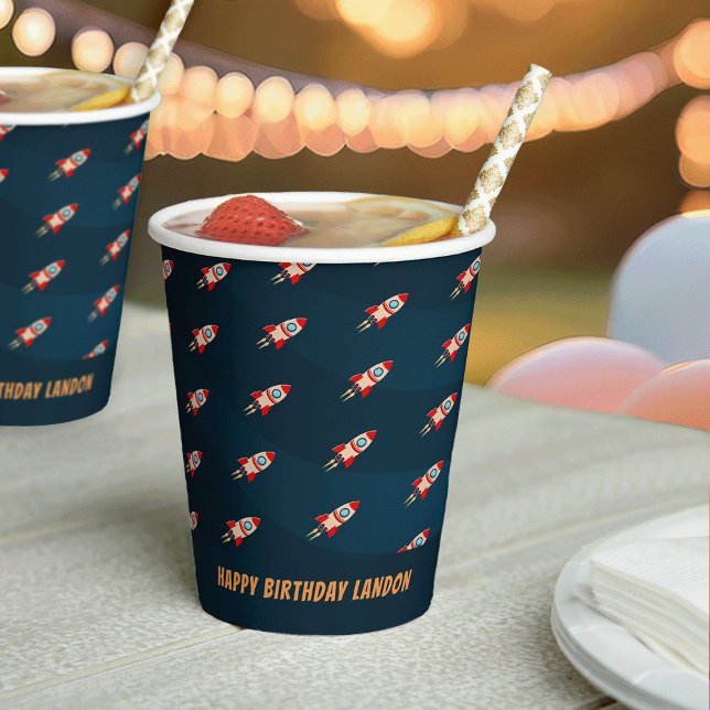 Personalised Rocket Ship Pattern Birthday Paper Cups (Creator Uploaded)