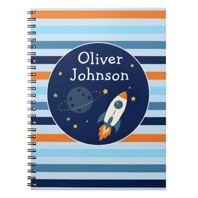 Personalised Rocket Ship Space Adventure School  Notebook (Front)