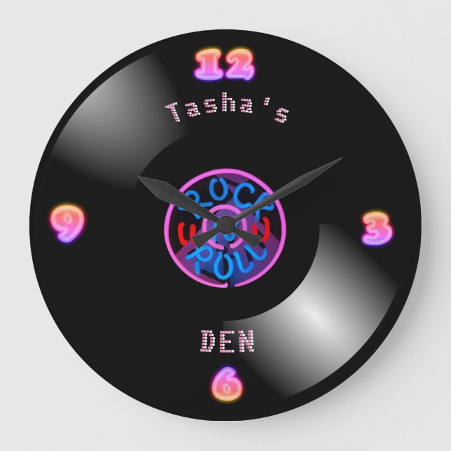 Personalised RocknRoll Clock Neon Vinyl Record LP (Front)