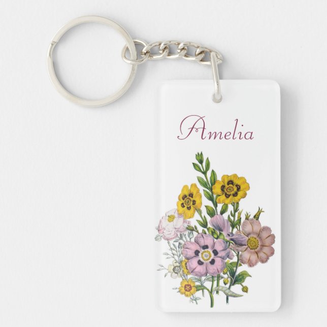 Personalised Rockroses Key Ring (Front)