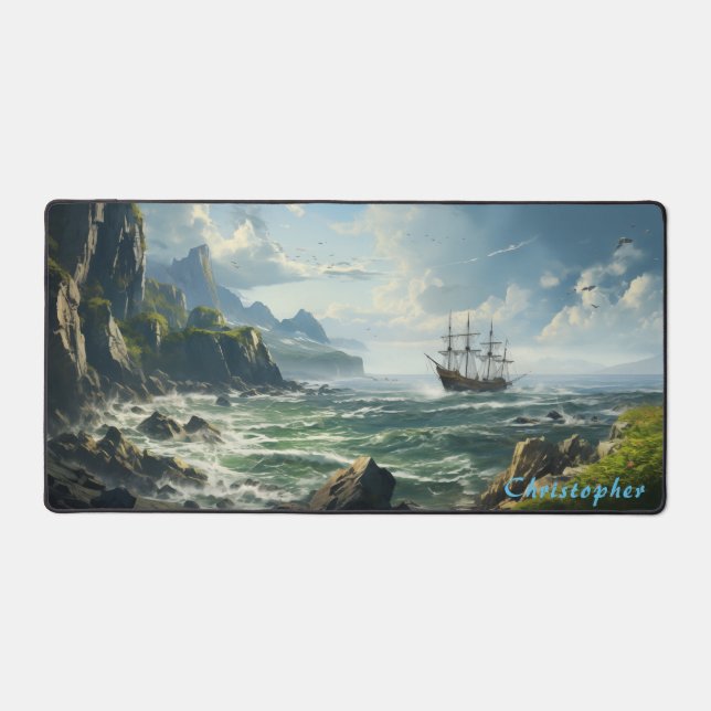 Personalised Rocky Cove and Ship Desk Mat  (Front)