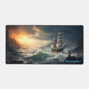 Personalised Rocky Cove and Ship Desk Mat