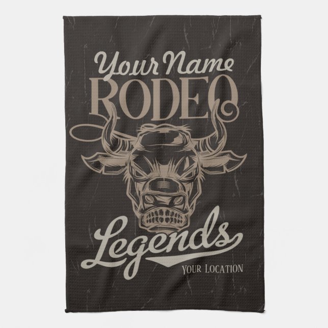 Personalised Rodeo Old West Steer Roping Legends  Tea Towel (Vertical)