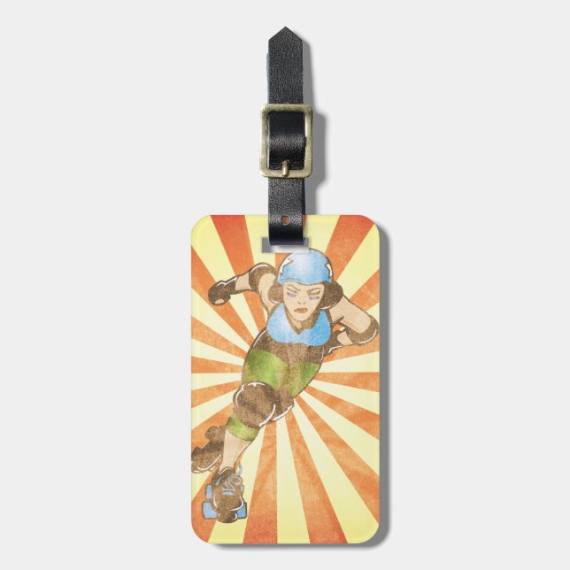 Personalised Roller Derby Girl Luggage Tag (Front Vertical)