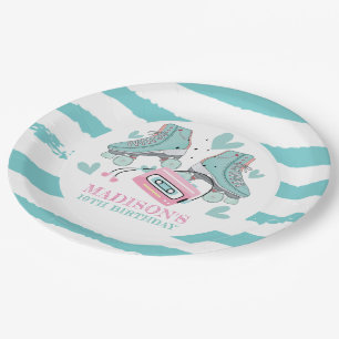 Personalised Roller Skating Pastel Party Paper Plate