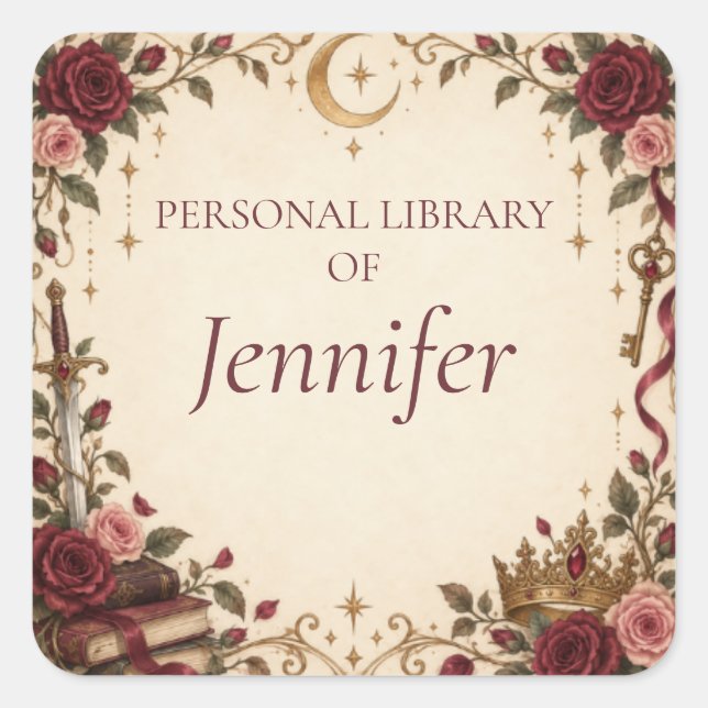 Personalised Romantasy Library Bookplate Square Sticker (Front)