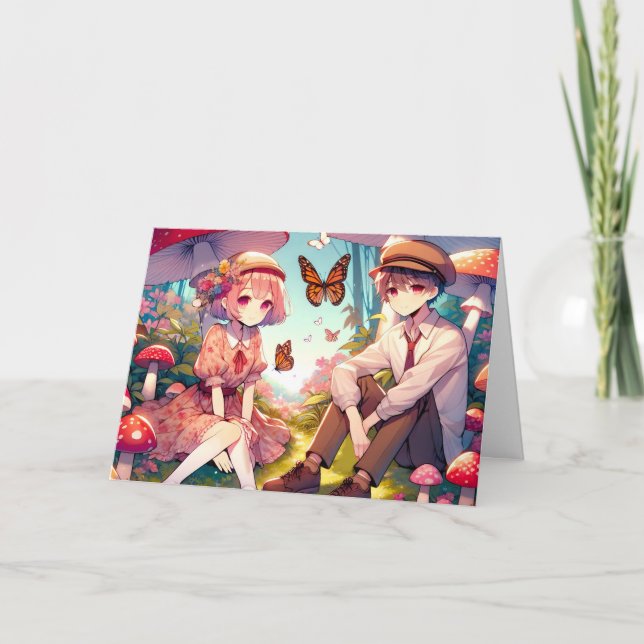 Personalised Romantic Anime Couple  Card (Front)