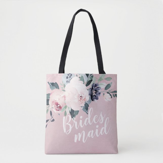 Personalised romantic blush floral bridesmaid tote bag (Front)