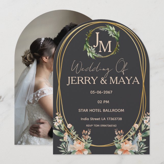 Personalised Romantic Couple Wedding  Invitation (Front/Back)