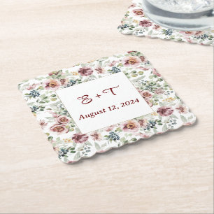 Personalised romantic floral pastel paper coasters