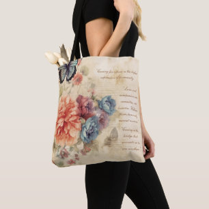 Personalised romantic flowers rustic background tote bag