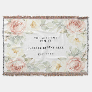 Personalised Romantic Garden Blush Floral Wedding Throw Blanket