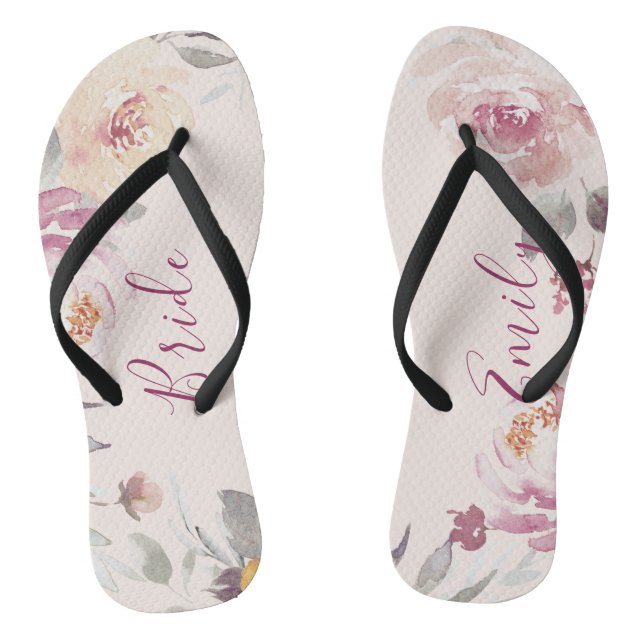 Personalised romantic garden floral bride jandals (Footbed)