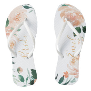 Personalised Romantic garden peach floral bride Jandals