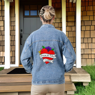 Personalised Romantic Heart and Flowers Denim Jacket