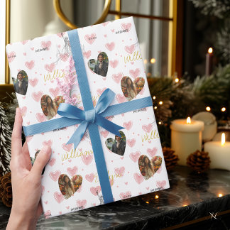 Personalised Romantic Heart with Photos and Names Wrapping Paper