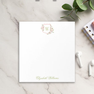 Personalised Romantic Pink Watercolor Floral Crest Notepad