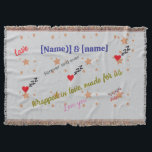 Personalised Romantic Throw Blanket – Wrapped in<br><div class="desc">Celebrate your love with this cosy and heartfelt personalised throw blanket. Featuring the sweet phrase "Wrapped in love, made for us", dreamy stars, and romantic accents, this blanket is perfect for couples. Add both your names to create a one-of-a-kind gift for weddings, anniversaries, Valentine's Day, or simply to snuggle up...</div>