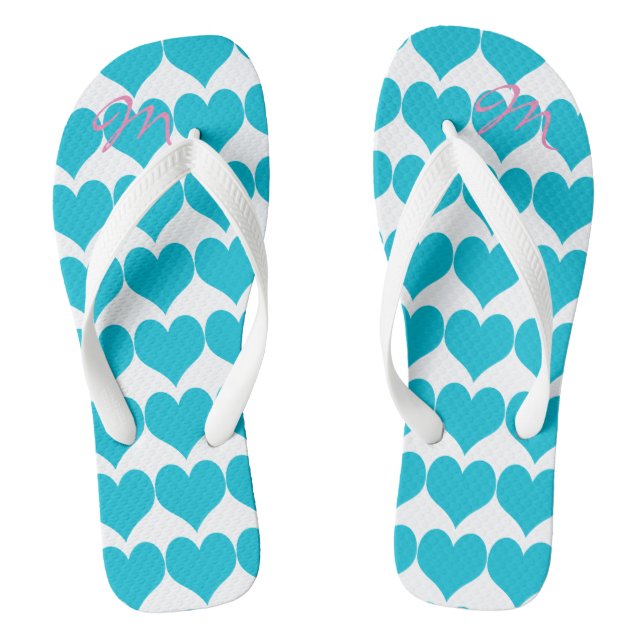 Personalised Romantic Turquoise  Hearts Flip Flops (Footbed)