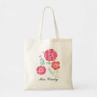 Personalised Romantic Watercolor Flowers Tote Bag