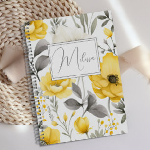 Personalised Romantic Yellow Grey Floral Journal