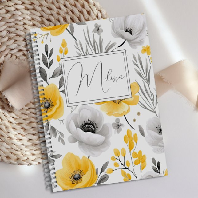 Personalised Romantic Yellow Grey Floral Journal (Creator Uploaded)