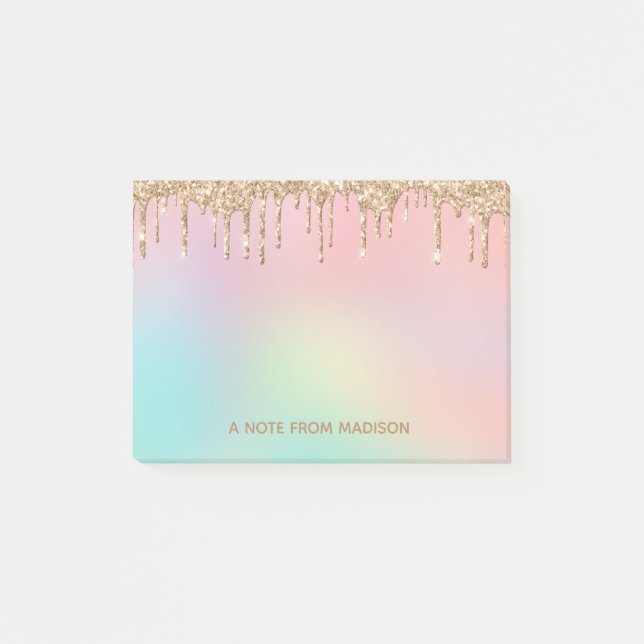 Personalised Rose Gold Dripping Glitter  Post-it Notes (Front)