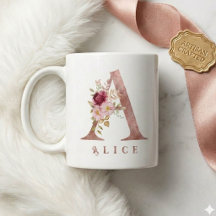 Personalised Rose Gold Floral Letter A Monogram