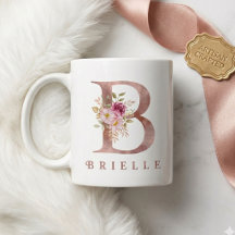 Personalised Rose Gold Floral Letter B Monogram