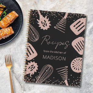 Personalised Rose Gold Glitter Cooking Recipe Book