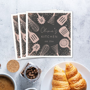 Personalised Rose Gold Glitter Cooking Tools Napkin