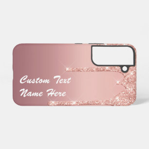 Personalised Rose Gold Glitter Custom Text Name Samsung Galaxy Case