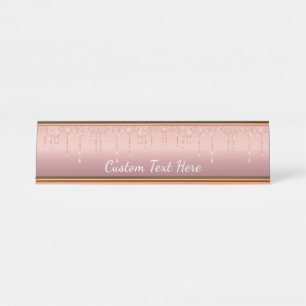 Personalised Rose Gold Glitter Desk Name Plate