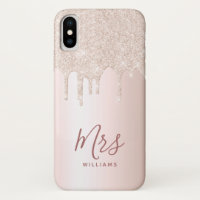 Personalised Rose Gold Glitter Drip New Mrs Bride