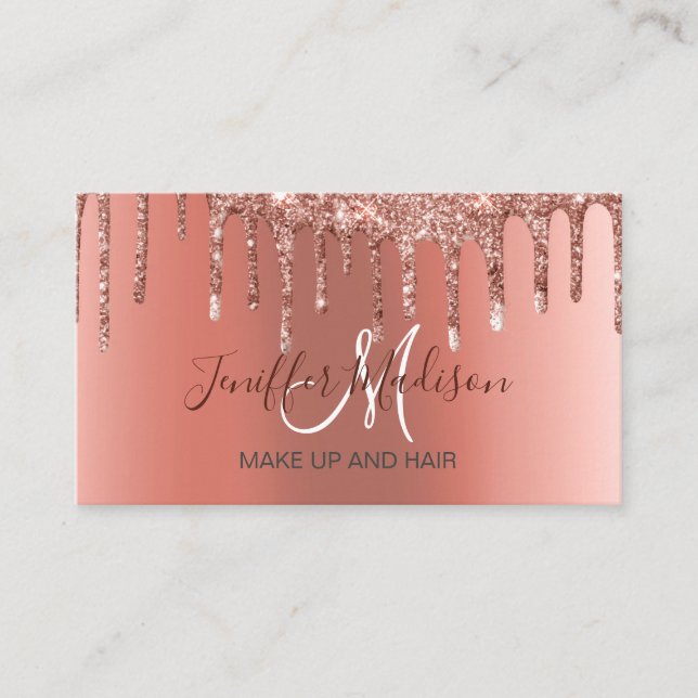 Personalised Rose Gold Glitter Drips Girly Luxury  Business Card (Front)