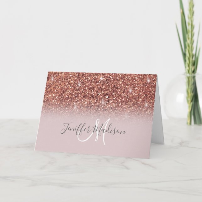 Personalised Rose Gold Glitter Drips Girly Luxury  Card (Front)