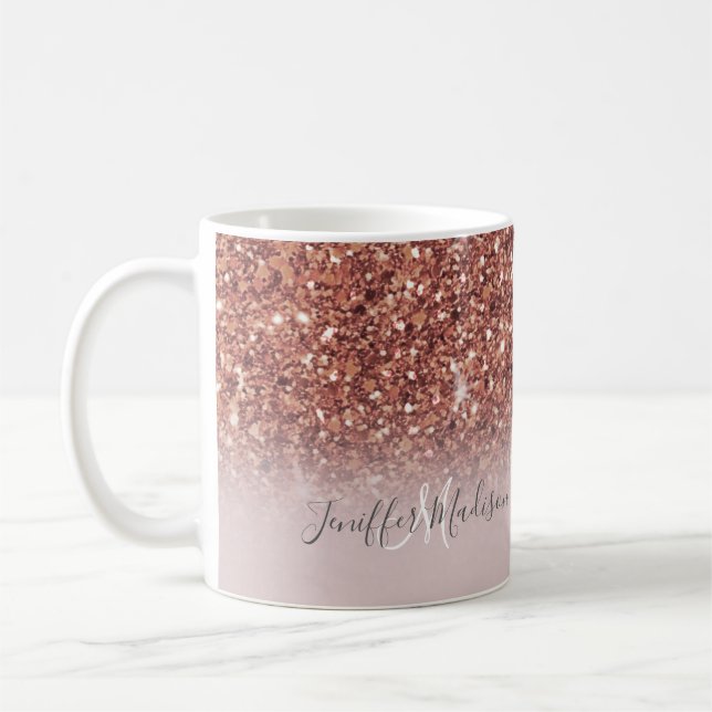 Personalised Rose Gold Glitter Drips Girly Luxury  Coffee Mug (Left)