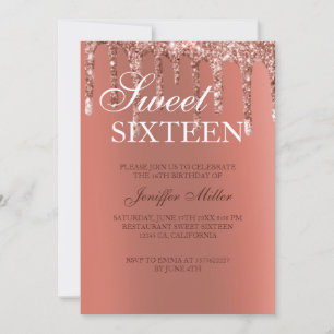 Personalised Rose Gold Glitter Drips Girly Luxury Invitation