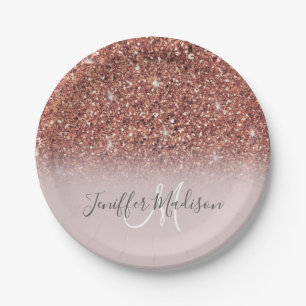 Personalised Rose Gold Glitter Drips Girly Luxury  Paper Plate