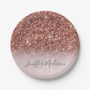 Personalised Rose Gold Glitter Drips Girly Luxury  Paper Plate