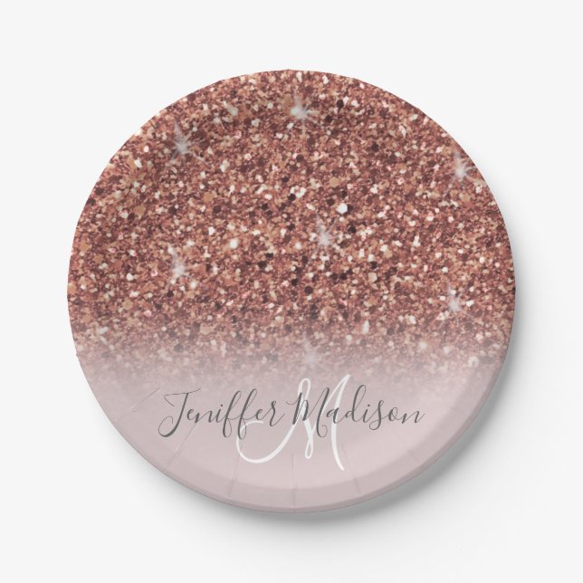 Personalised Rose Gold Glitter Drips Girly Luxury  Paper Plate (Front)