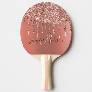 Personalised Rose Gold Glitter Drips Girly Luxury  Ping Pong Paddle