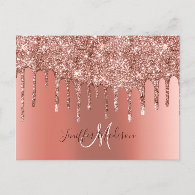 Personalised Rose Gold Glitter Drips Girly Luxury  Postcard (Front)