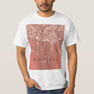 Personalised Rose Gold Glitter Drips Girly Luxury T-Shirt