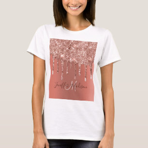 Personalised Rose Gold Glitter Drips Girly Luxury T-Shirt